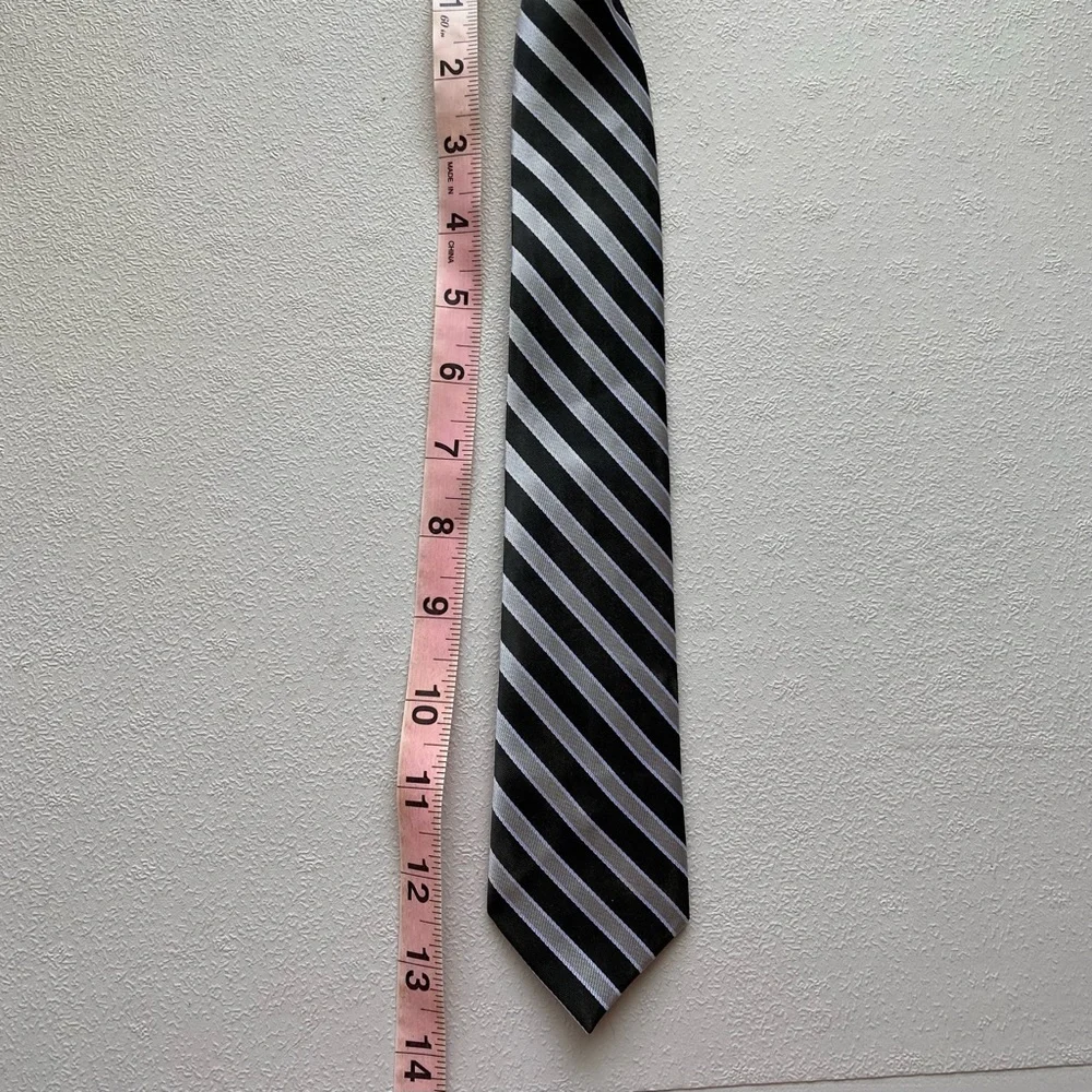 Black and Gray Striped Clip On Tie